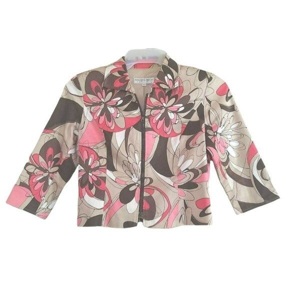 Maggy London Petite Size 6 Floral Print Zip Front Jacket 3/4 Sleeve - Picture 2 of 7